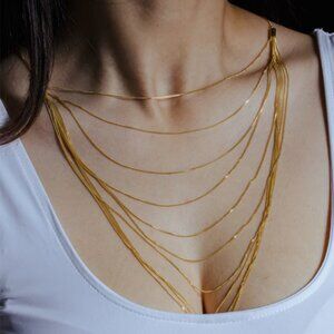 Sterling Silver 925 Gold Plated Multiple Chain Necklace